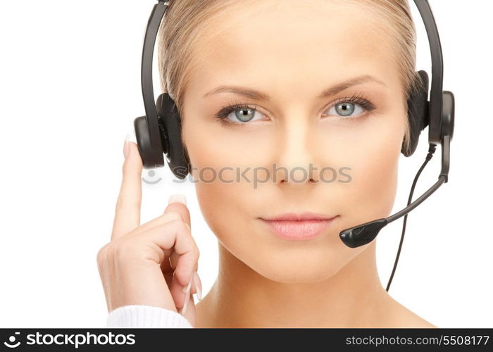 bright picture of friendly female helpline operator