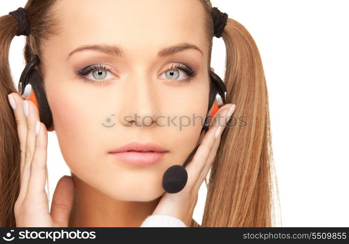 bright picture of friendly female helpline operator