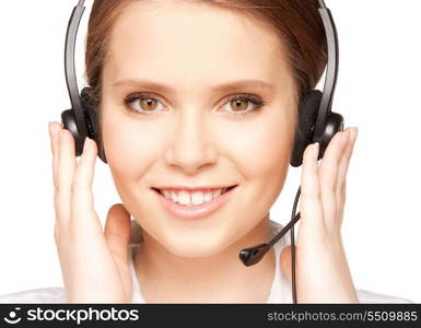 bright picture of friendly female helpline operator.