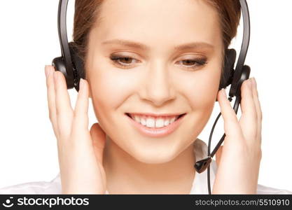 bright picture of friendly female helpline operator.