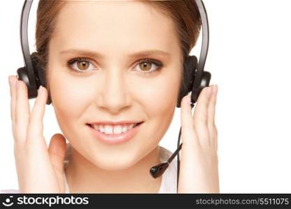 bright picture of friendly female helpline operator.