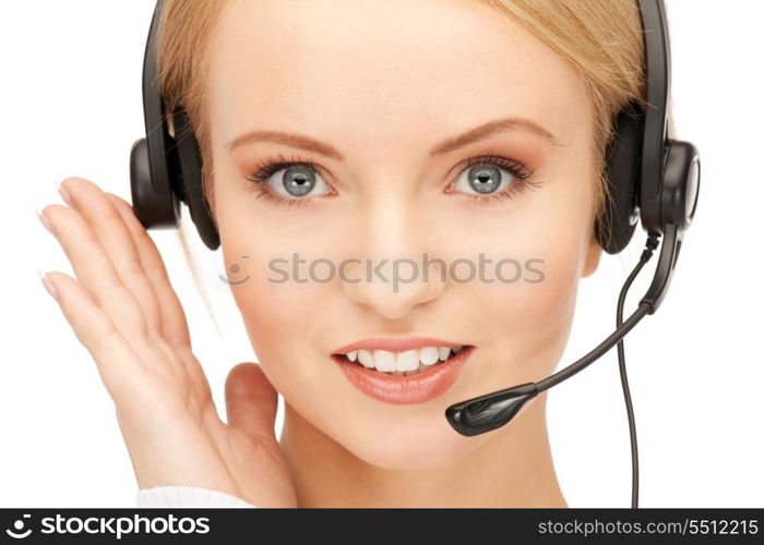 bright picture of friendly female helpline operator