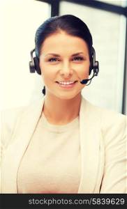 bright picture of friendly female helpline operator. helpline