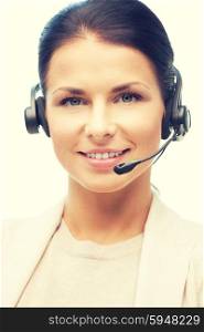 bright picture of friendly female helpline operator. helpline