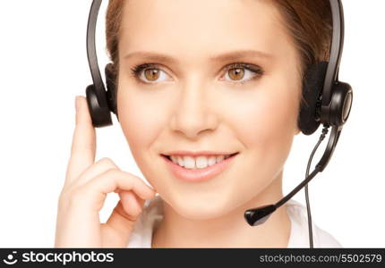 bright picture of friendly female helpline operator&#xA;