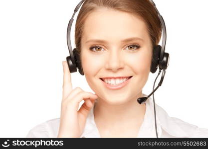 bright picture of friendly female helpline operator&#xA;