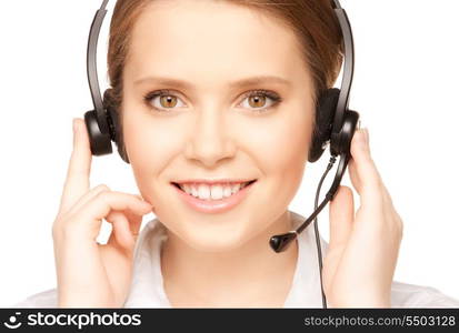 bright picture of friendly female helpline operator&#xA;