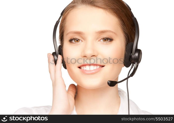 bright picture of friendly female helpline operator&#xA;