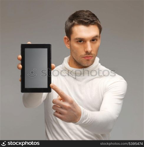 bright picture of futuristic man with tablet pc