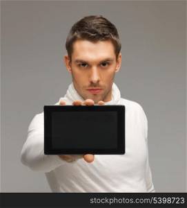 bright picture of futuristic man with tablet pc