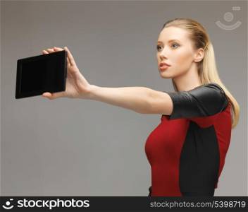 bright picture of futuristic woman with tablet pc