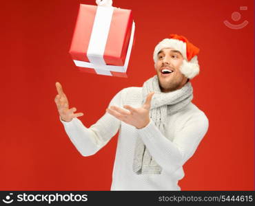 bright picture of handsome man in christmas hat.