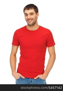 bright picture of handsome man in red shirt.