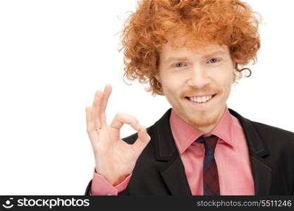 bright picture of handsome man showing ok sign