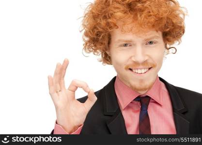 bright picture of handsome man showing ok sign