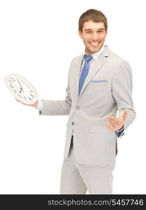 bright picture of handsome man with clock