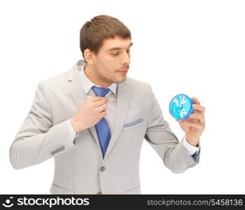 bright picture of handsome man with clock