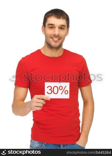 bright picture of handsome man with discount card.