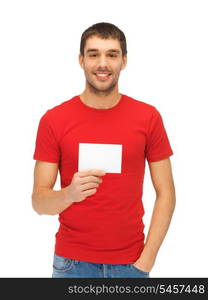 bright picture of handsome man with note card.