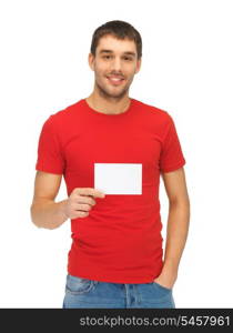 bright picture of handsome man with note card.