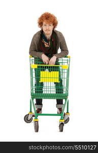 bright picture of handsome man with shopping cart