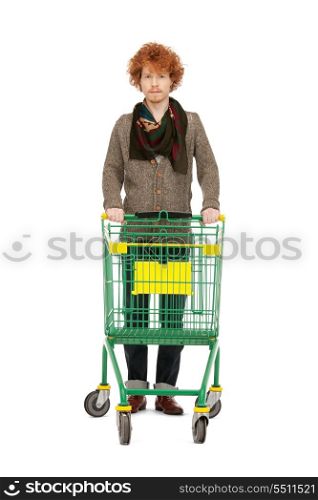 bright picture of handsome man with shopping cart