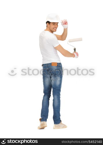 bright picture of handsome painter in helmet.