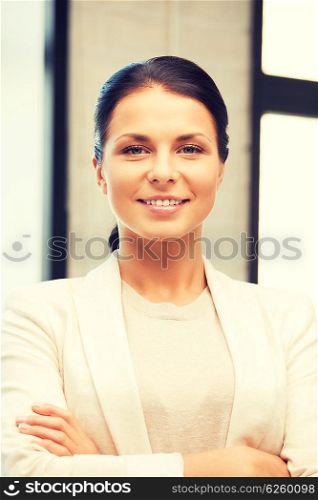 bright picture of happy and smiling woman. happy and smiling woman