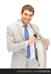 bright picture of happy businessman with credit card