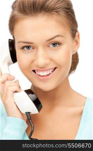 bright picture of happy businesswoman with phone