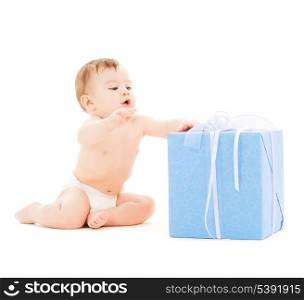 bright picture of happy child with gift box.