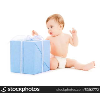 bright picture of happy child with gift box.