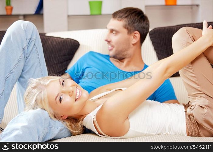 bright picture of happy couple at home