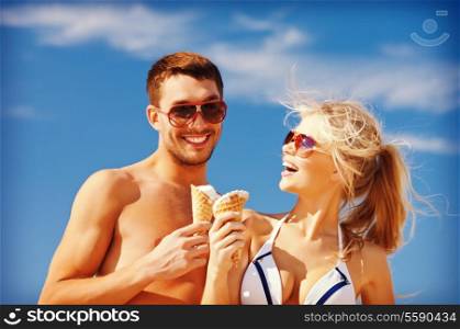 bright picture of happy couple with ice cream