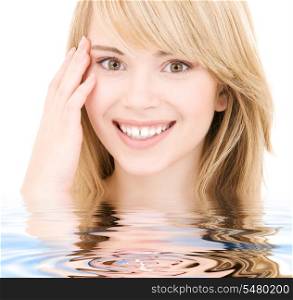 bright picture of happy girl face in water