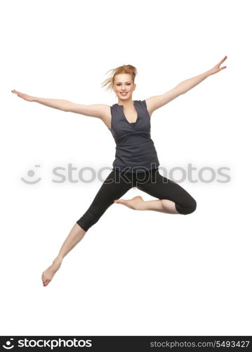 bright picture of happy jumping sporty girl