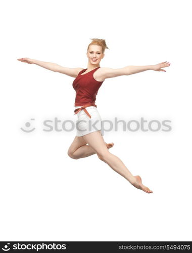 bright picture of happy jumping sporty girl