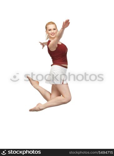 bright picture of happy jumping sporty girl