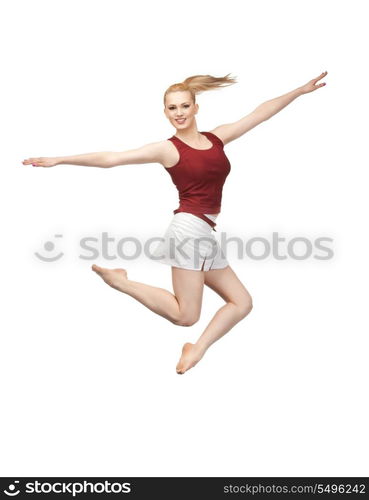 bright picture of happy jumping sporty girl