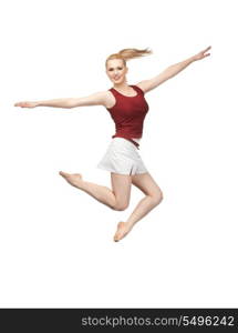 bright picture of happy jumping sporty girl