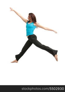 bright picture of happy jumping sporty girl