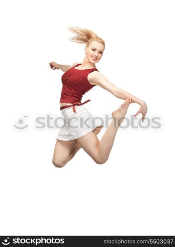 bright picture of happy jumping sporty girl