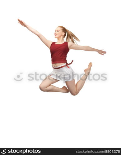 bright picture of happy jumping sporty girl