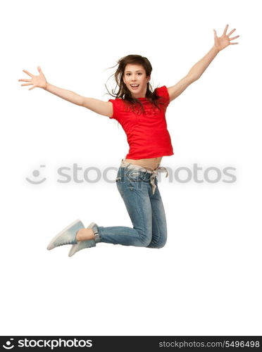 bright picture of happy jumping teenage girl