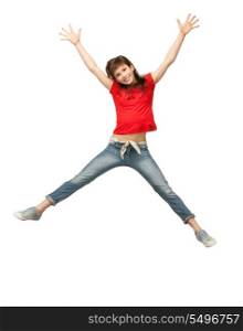 bright picture of happy jumping teenage girl