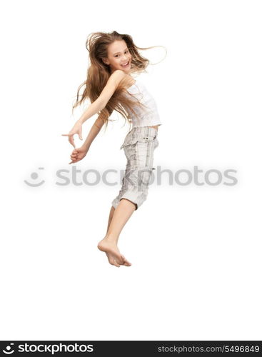 bright picture of happy jumping teenage girl