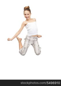 bright picture of happy jumping teenage girl