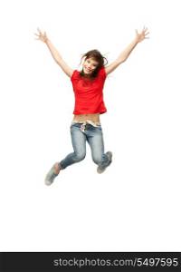 bright picture of happy jumping teenage girl