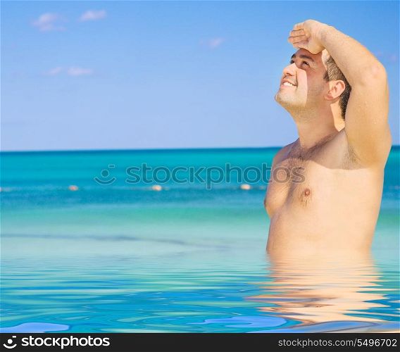 bright picture of happy man in water