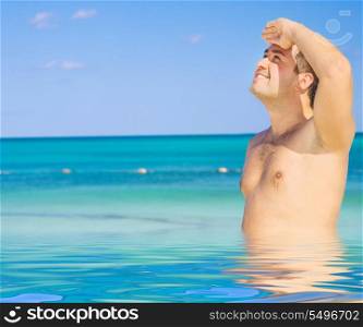 bright picture of happy man in water